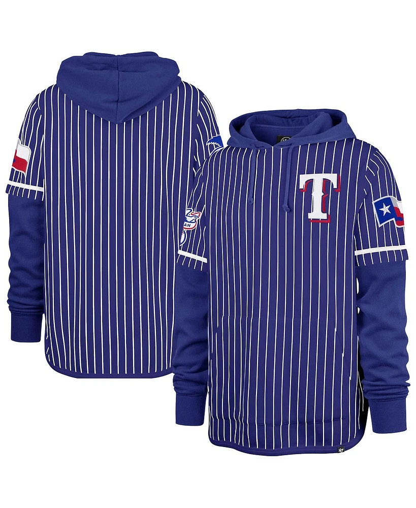 '47 Brand Men's Royal Texas Rangers Pinstripe Double Header Pullover Hoodie
