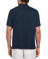 Cubavera Men's Pick Stitch Panel Short Sleeve Button-Down Shirt