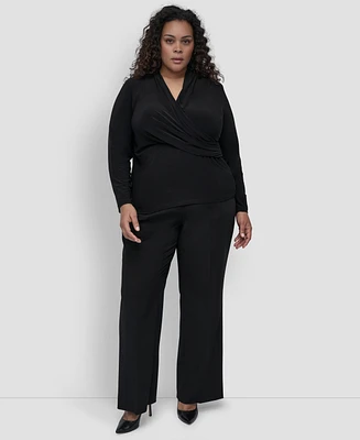 Dkny Plus Long-Sleeve Faux-Wrap Top