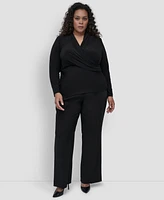 Dkny Plus Long-Sleeve Faux-Wrap Top
