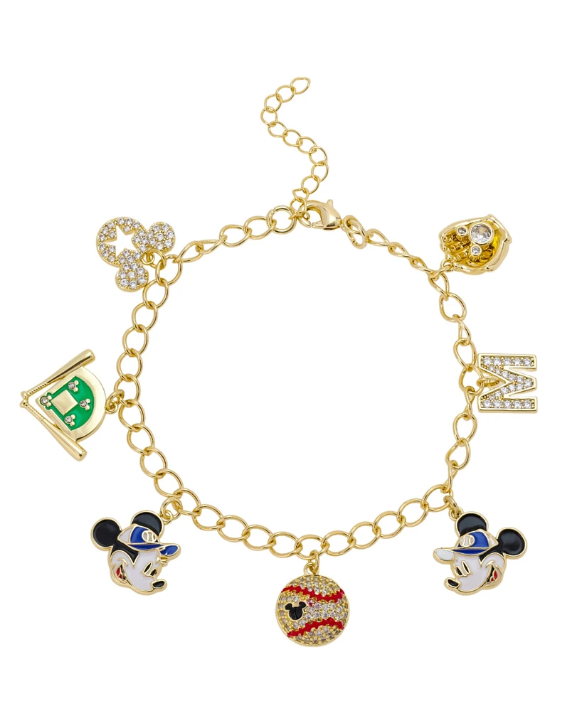 Disney Mickey and Minnie Cubic Zirconia and Crystal Baseball Charm Chain Bracelet