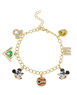 Disney Mickey and Minnie Cubic Zirconia and Crystal Baseball Charm Chain Bracelet