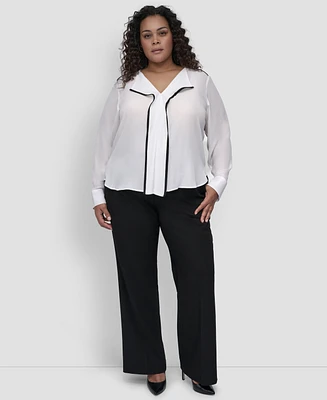 Dkny Plus Contrast-Trim Long-Sleeve Blouse