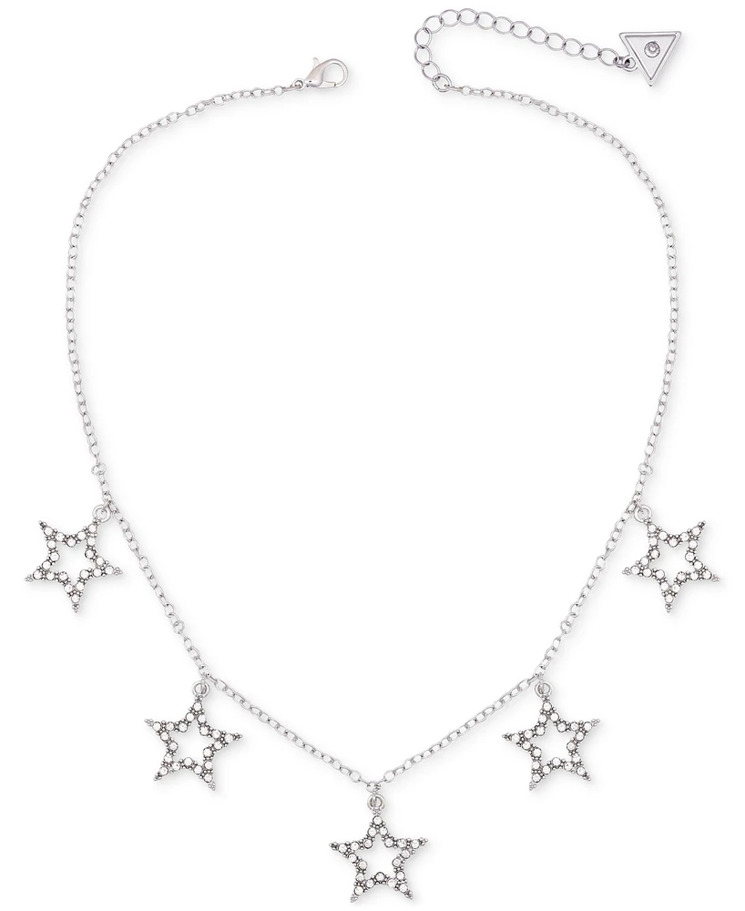 Guess Silver-Tone Pave Star Charm Statement Necklace, 16" + 2" extender