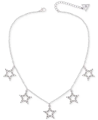 Guess Silver-Tone Pave Star Charm Statement Necklace, 16" + 2" extender
