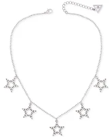 Guess Silver-Tone Pave Star Charm Statement Necklace, 16" + 2" extender