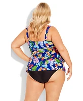 Avenue Plus Ruffled Print Tankini Top
