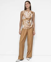 Dkny Women's Printed Satin Cowlneck Sleeveless Blouse
