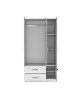 Sebree Armoire Wardrove 71", 4 Doors, Hanging Rod, 3 Cabinets, 6 Shelves, White