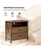 Miguel 2-Drawer Solid Wood End Table with Built-in Power Outlet and Usb Ports