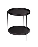24" Black Manufactured Wood And Iron Round End Table With Shelf