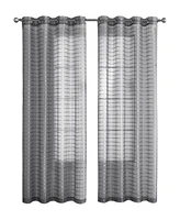 Kate Aurora 2 Piece Silver Plaid Grommet Top Sheer Window Curtain Panels