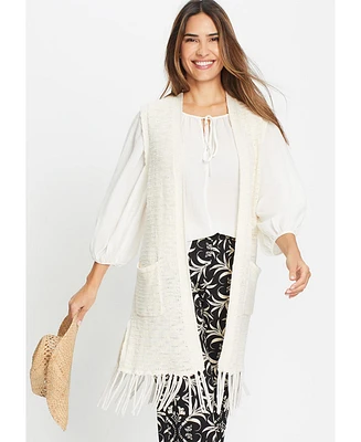 Olsen Women's Longline Fringe Trim Vest