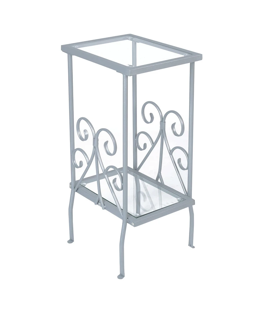 Contemporary Glass and Metal Square End Table with Lower Shelf