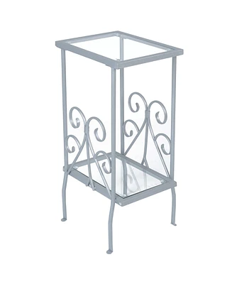 Contemporary Glass and Metal Square End Table with Lower Shelf