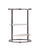 24" Black Metal Glass And Faux Marble Round End Table With Two Shelves