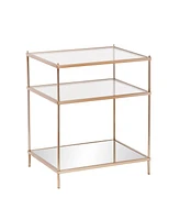 27" Gold And Clear Glass And Iron End Table With Mirrored Shelf