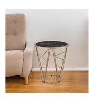 Contemporary Faux Marble and Glass Round End Table with Stylish Metal Legs