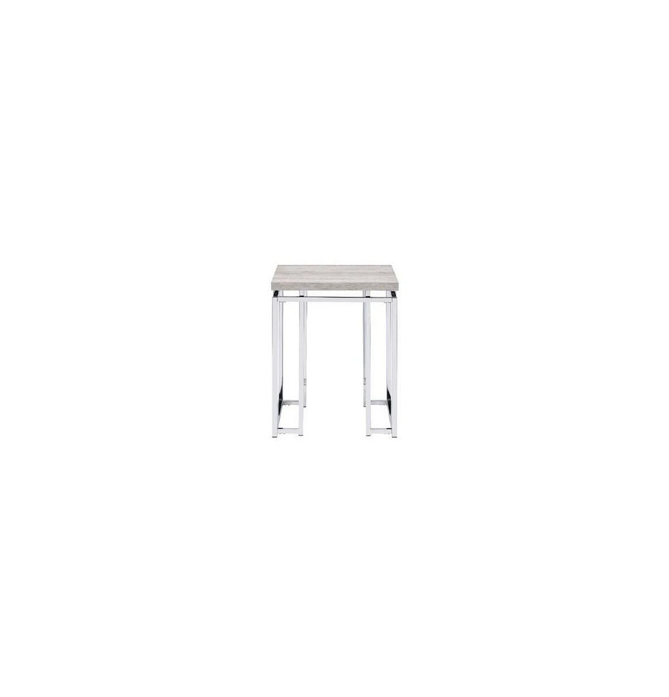 Modern Square End Table – Metal Base with Wood Finish