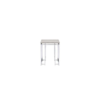 Modern Square End Table – Metal Base with Wood Finish