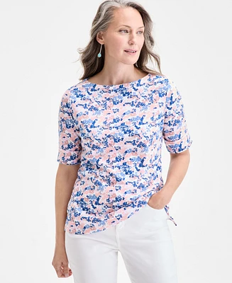 Style & Co Petite Printed Cuffed-Sleeve Top, Exclusively at Macy's