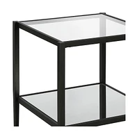 Mirrored Glass and Steel Square End Table with Shelf – Luxurious and Functional