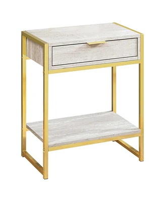 Wood and Metal End Table with Storage Drawer Shelf – Industrial Style