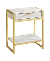 Wood and Metal End Table with Storage Drawer Shelf – Industrial Style