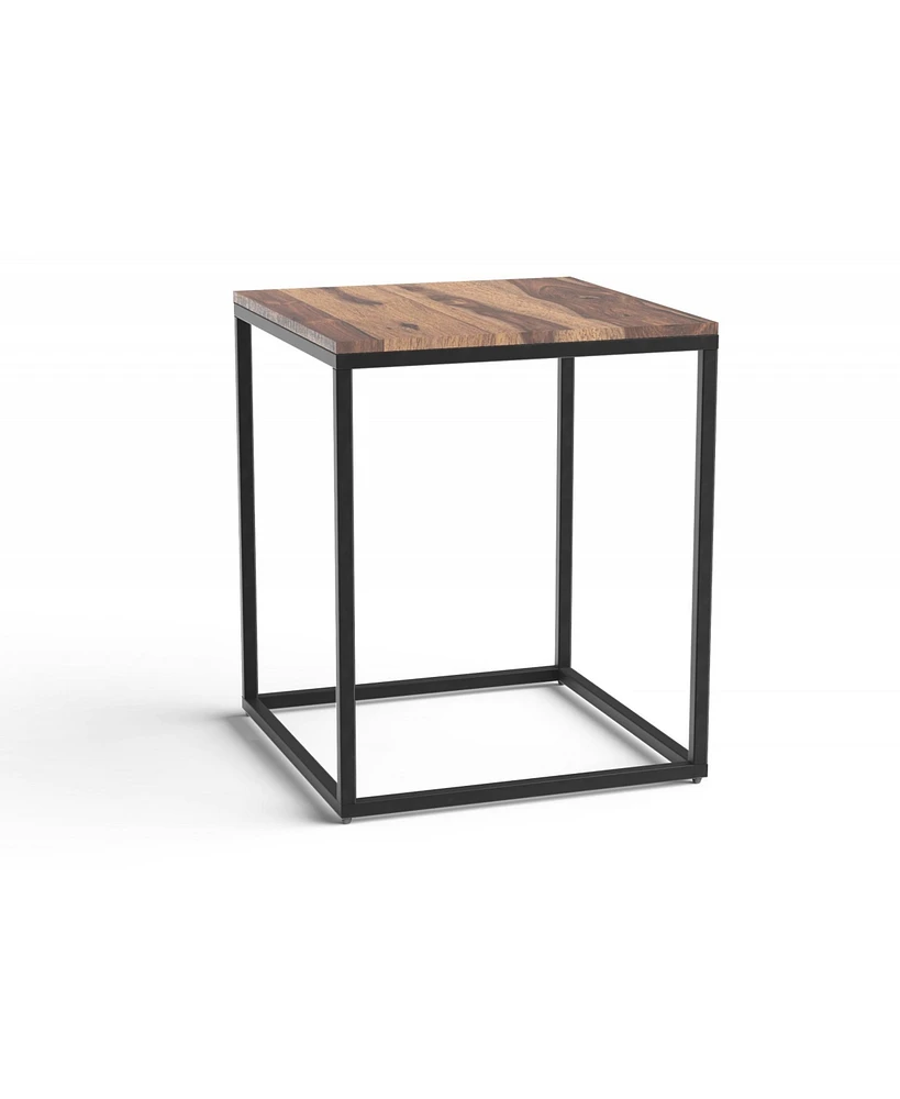 Sturdy Iron and Wood End Table – Square Design for Living Room