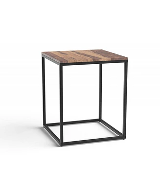 Sturdy Iron and Wood End Table – Square Design for Living Room