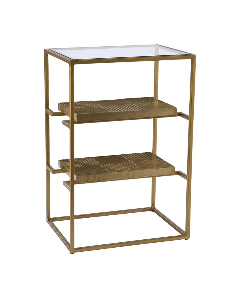 Rectangular End Table with Two Shelves for Living Room or Bedroom Storage