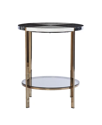 24" Black Manufactured Wood And Iron Round End Table With Two Shelves