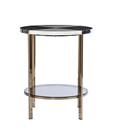 24" Black Manufactured Wood And Iron Round End Table With Two Shelves