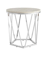 23" Silver Manufactured Wood And Iron Round End Table