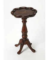 20" Dark Brown And Cherry Wood Floral Top End Table