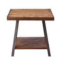 Sleek Wood Grain Rectangular End Table with Open Shelf Storage