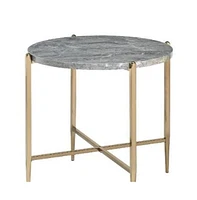 Industrial Round End Table with Manufactured Wood and Metal Frame