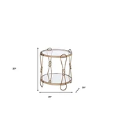 Contemporary Mirrored and Metal Round End Table with Shelving