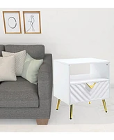 Industrial Rectangular End Table – Wood and Metal with Drawer & Shelf