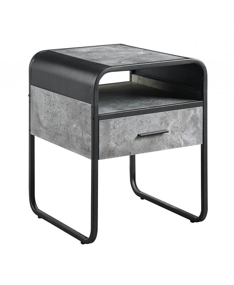 Square Wood and Metal End Table with Storage Drawer and Shelf