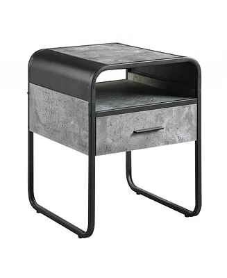 Square Wood and Metal End Table with Storage Drawer and Shelf