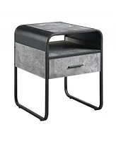 Square Wood and Metal End Table with Storage Drawer and Shelf