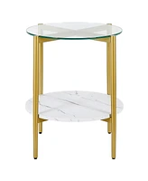 Sleek Glass and Steel Round End Table with Bottom Shelf – Perfect for Storage and Display