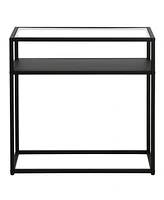Contemporary Glass and Steel End Table with Storage Shelf – Elegant Home Accent