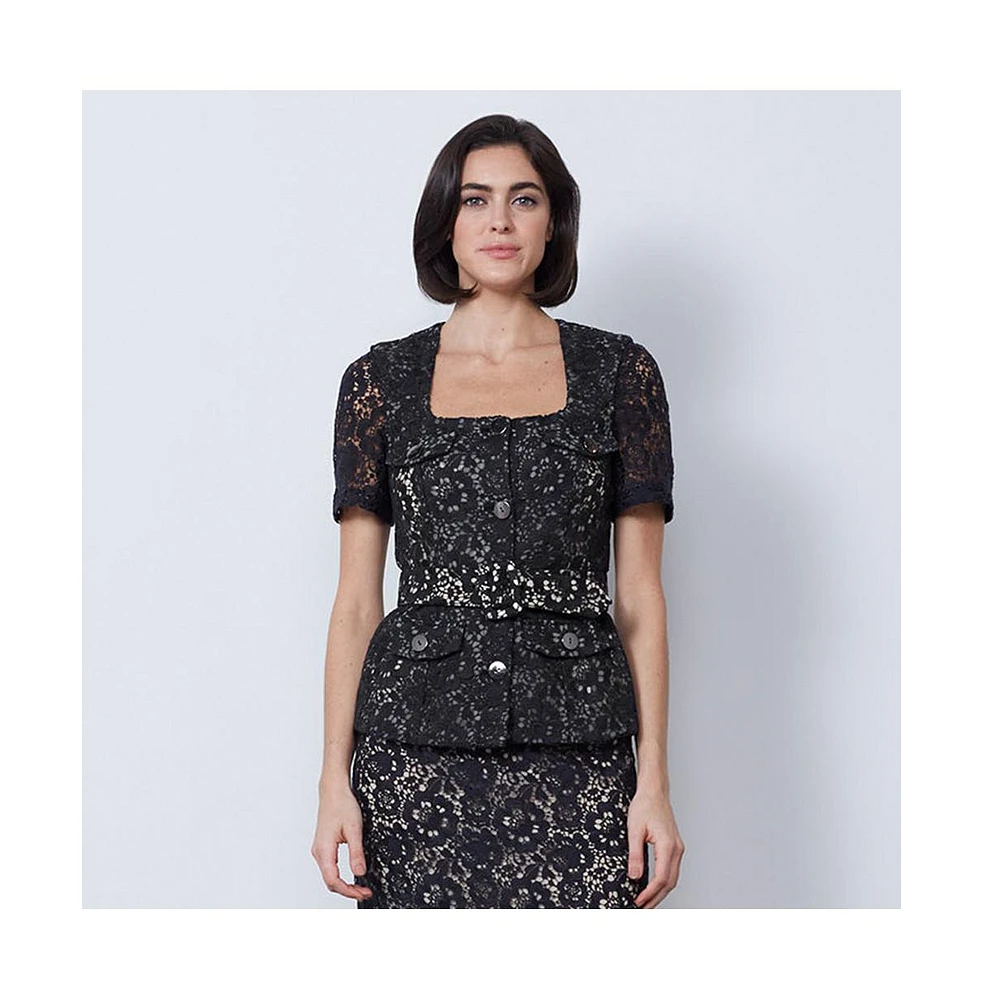 Etcetera Women's Black Floral Lace Jacket Ranunculus