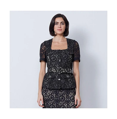 Etcetera Women's Black Floral Lace Jacket Ranunculus