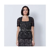 Etcetera Women's Black Floral Lace Jacket Ranunculus