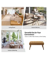 Aurora Modern Genuine Leather Ottoman With Solid Wood Legs