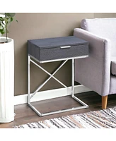 Modern Farmhouse End Table – Wood Top, Metal Base, Storage Drawer