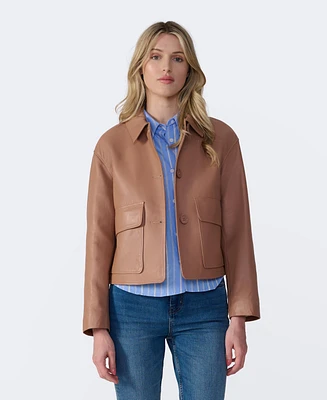 Women's Cropped Leather Jacket, Created for Macy's